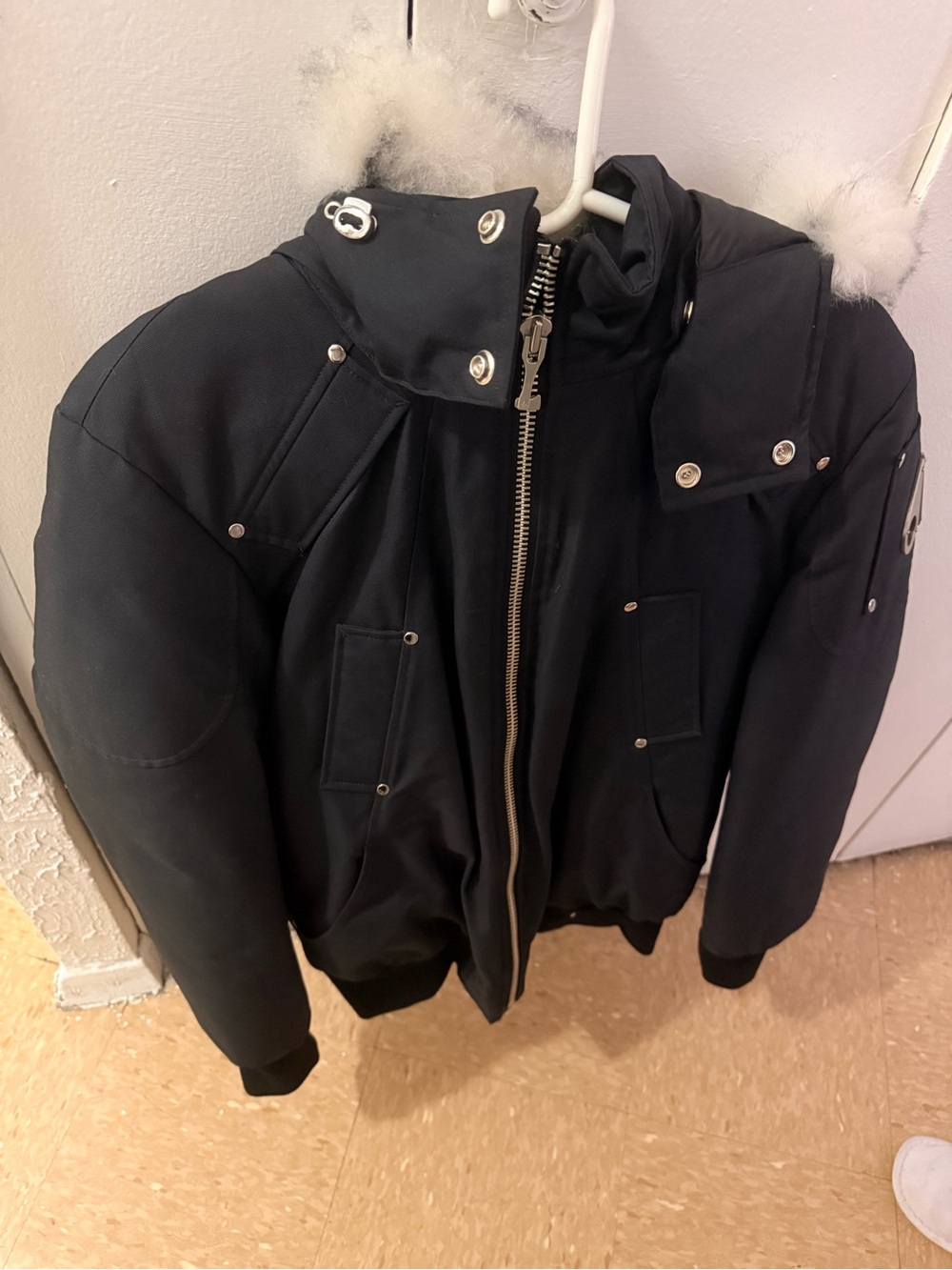 Canada Goose Men's Black Hooded Puffer Jacket with Fur Trim